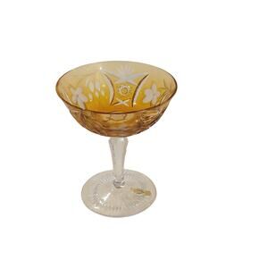 Vtg German Bavarian Nachtmann Crystal Cut to Clear Champagne Coupe Yellow